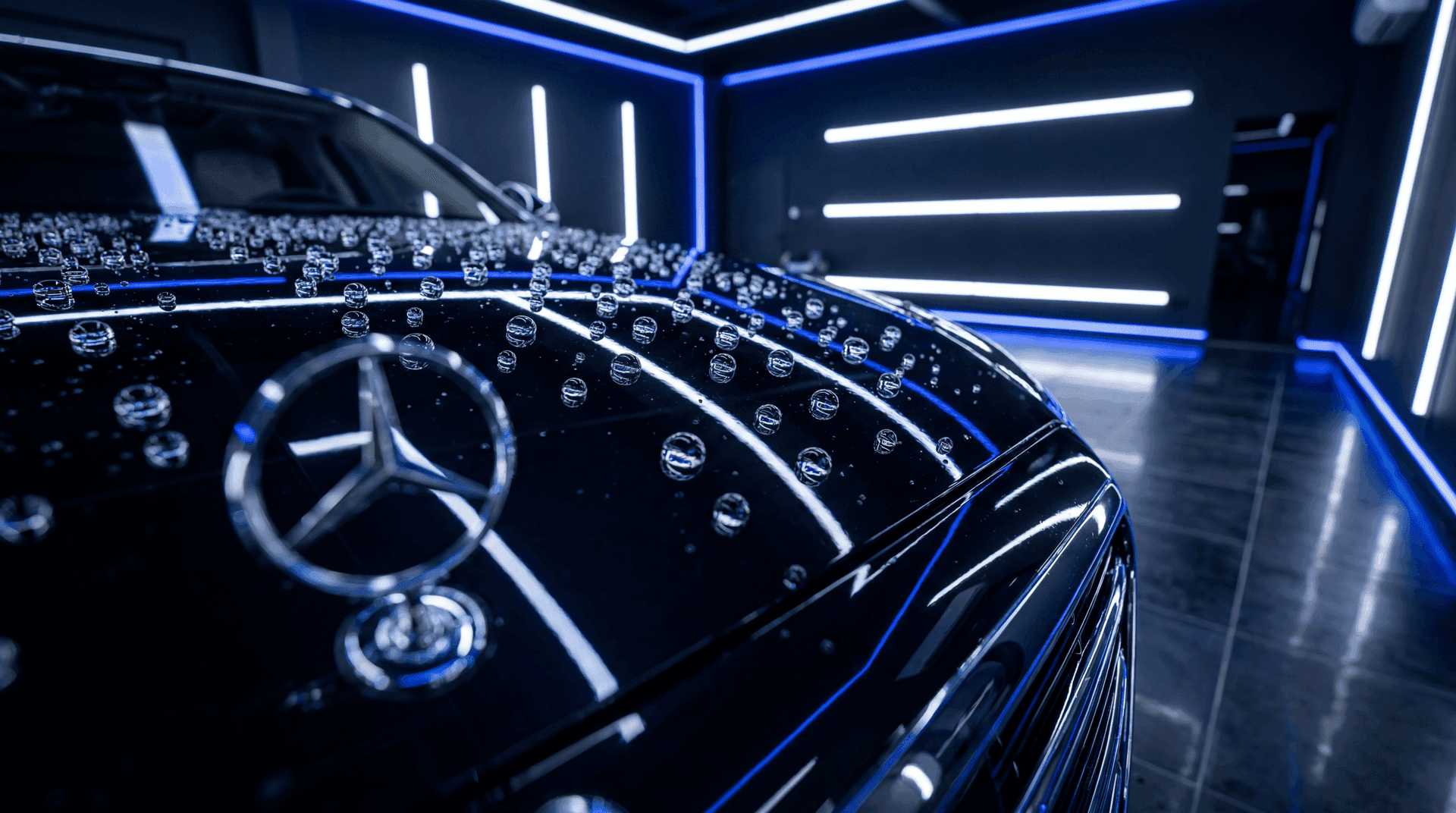 Ceramic coating being applied to black luxury vehicle paint
