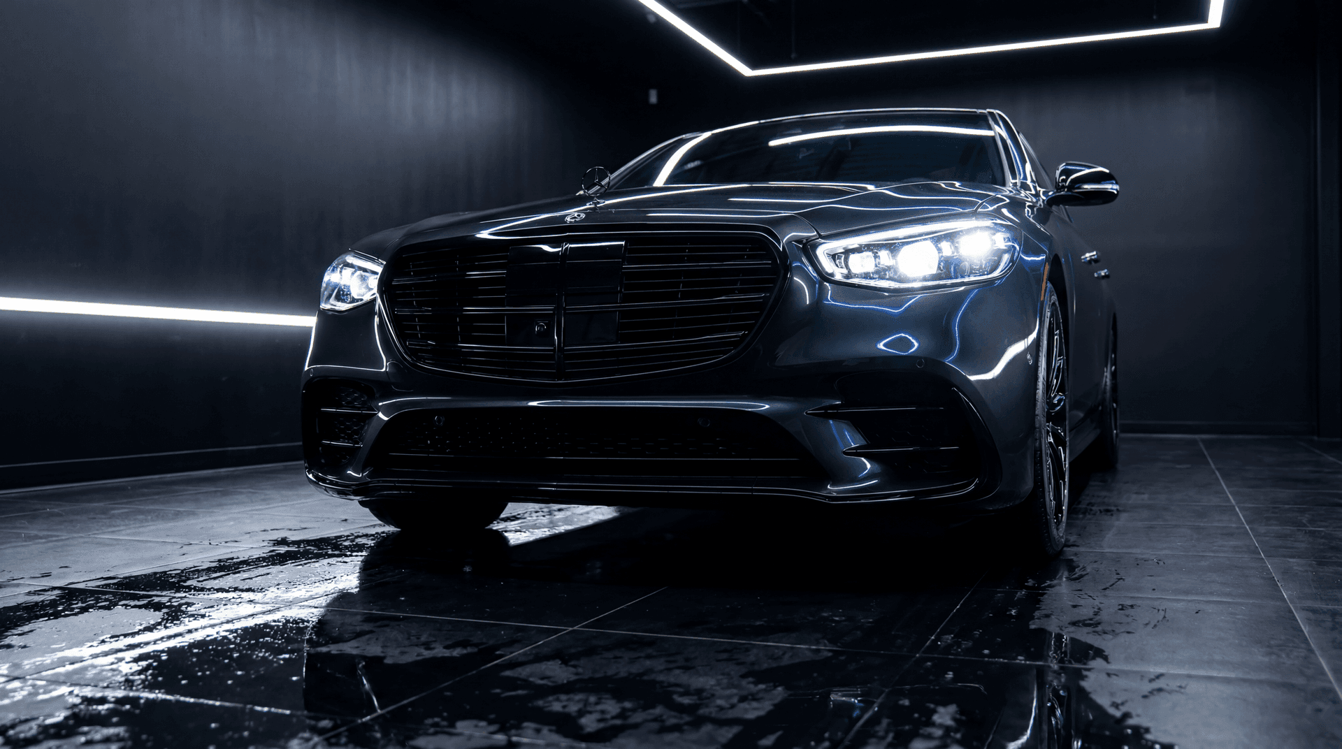 Crystal clear headlight after professional restoration and UV sealant